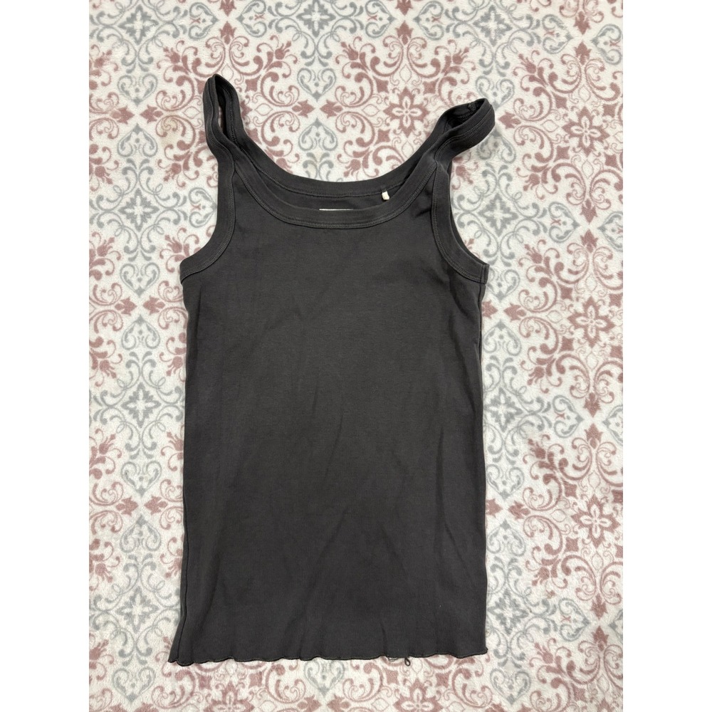 Alpine Design Ribbed Tank Top Charcoal Gray Scoop Neck Lettuce Edge Sleeveless L